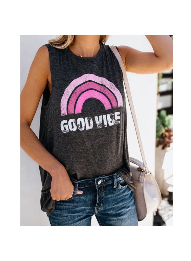Women's Clothing European And American Popular Vest Shirt Round Neck Sleeveless Rainbow Casual Women's T-shirt
