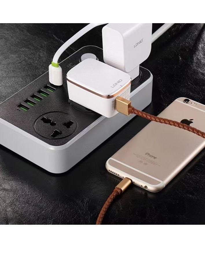 2 Meter 9 in 1 Universal Extension Cord with 3 Power Socket and 6 USB Slots, 3 Way Power Strip with USB type Charging slot, for home & office use Extension Lead 2M - Image 2