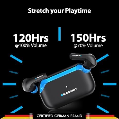 Blaupunkt Newly Launched BTW300 Xtreme True Wireless Earbuds with Unstoppable 150 Hours* Playtime I Massive 800mAh Battery I CRISPR ENC AI MIC I BT Ver 5.3 I Gaming-Ready I TurboVolt Charging (Black) - Image 2