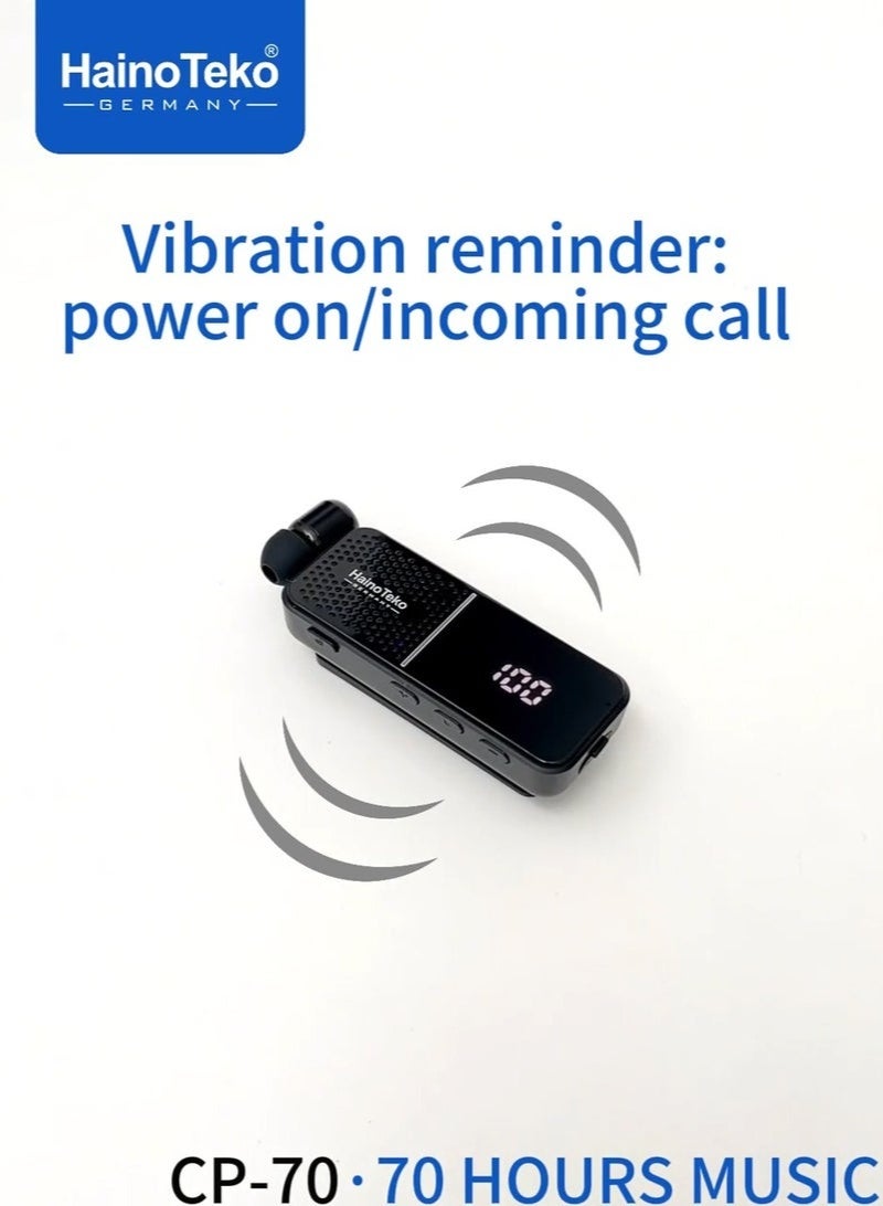 هينو تيكو CP-70 Wireless Collar Clip Earphones | 70 Hours Music Playback, Multi-Functional Button Control, Noise Reduction & Comfortable Fit – Black - Image 4