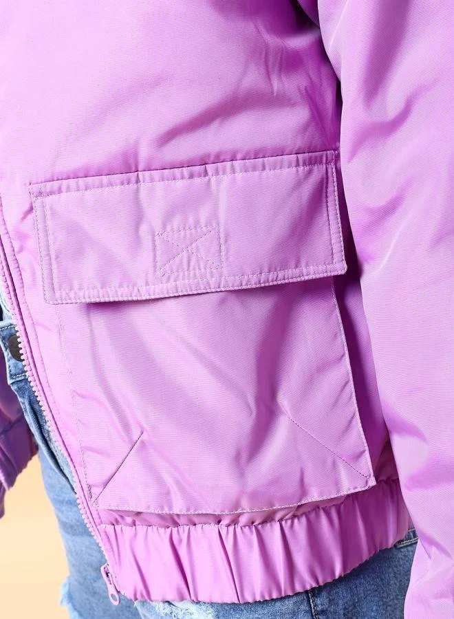 Freehand  Women Regular Fit Solid Crop Cargo Puffer Jacket for Women | Best Price UAE