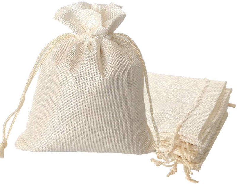 Lifekrafts LifeKrafts Cream White Linen Pouches Christmas, Birthday and Party Favour Bags Potlis for Functions, Baby Showers, Candy Bags Size-15x10 cm (Pack of 50)  - Image 1