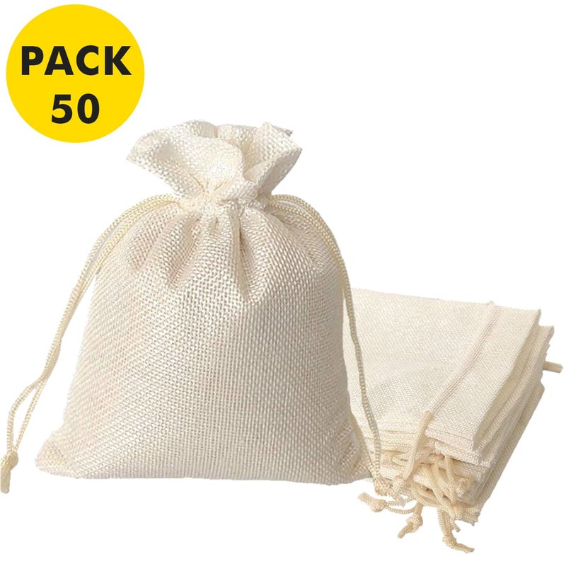 Lifekrafts LifeKrafts Cream White Linen Pouches Christmas, Birthday and Party Favour Bags Potlis for Functions, Baby Showers, Candy Bags Size-15x10 cm (Pack of 50)  - Image 5