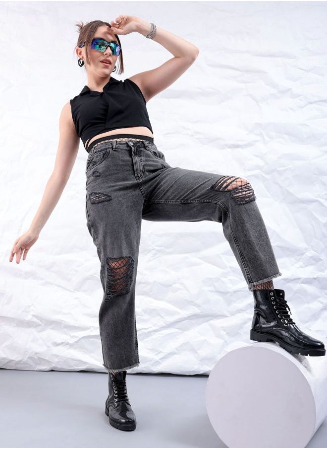 Freehand Women Straight Fit Solid High-Rise Jeans  - Image 1