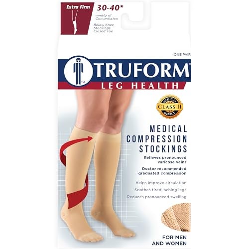 Truform جوارب ضغط Truform 30-40 مم زئبقي للرجال والنساء، بطول يصل إلى الركبة، أصابع مغلقة، سوداء، كبيرة - Image 4