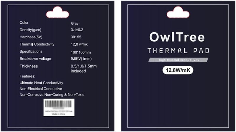 OwlTree 3 Pack Thermal Pads, 100x100mm, 0.5mm, 1mm, 1.5mm, Highly Efficient Thermal Conductivity 12.8W/mK, Heat Resistant Silicone Grease for Laptop Heatsink, CPU, GPU, SSD, IC, LED Cooler - Image 5