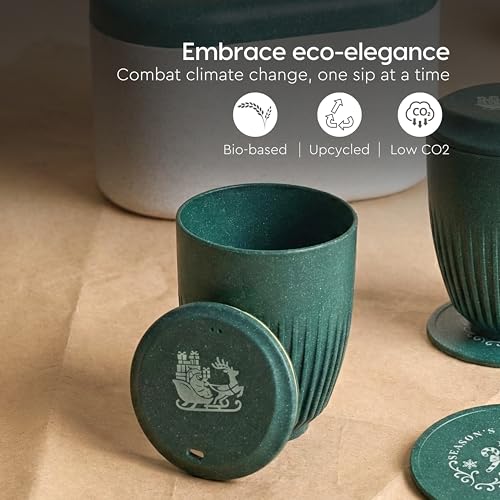 Eha Earth-Friendly Christmas Gifts for Friends and Family | Secret Santa Gifts | Made with Rice Husk | Printed Christmas Mug and Coasters Set of 2, Keychain & Loopac Box | 360 ml | Fern - Image 5