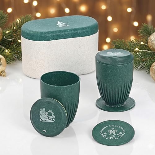 Eha Earth-Friendly Christmas Gifts for Friends and Family | Secret Santa Gifts | Made with Rice Husk | Printed Christmas Mug and Coasters Set of 2, Keychain & Loopac Box | 360 ml | Fern - Image 1