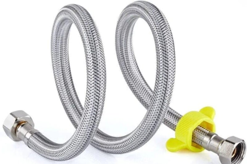 MONIT MONIT Heavy Stainless Steel Connection Pipe for geyser connection pipe for wash basin hose pipe Silver 24 Inch Pack of 1 with teflon tap and connection exta whosher  - Image 1