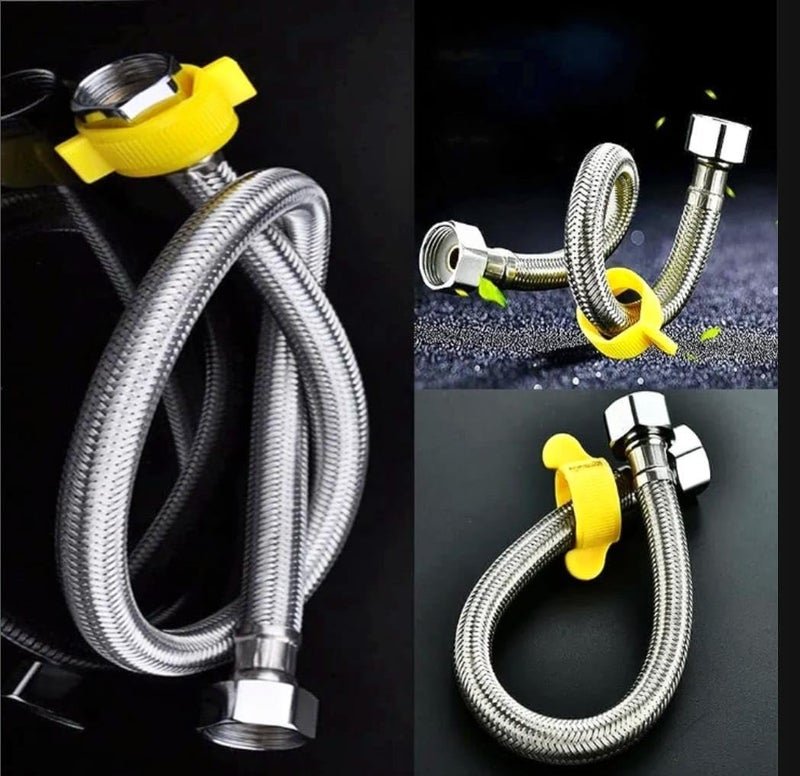 MONIT MONIT Heavy Stainless Steel Connection Pipe for geyser connection pipe for wash basin hose pipe Silver 24 Inch Pack of 1 with teflon tap and connection exta whosher  - Image 4