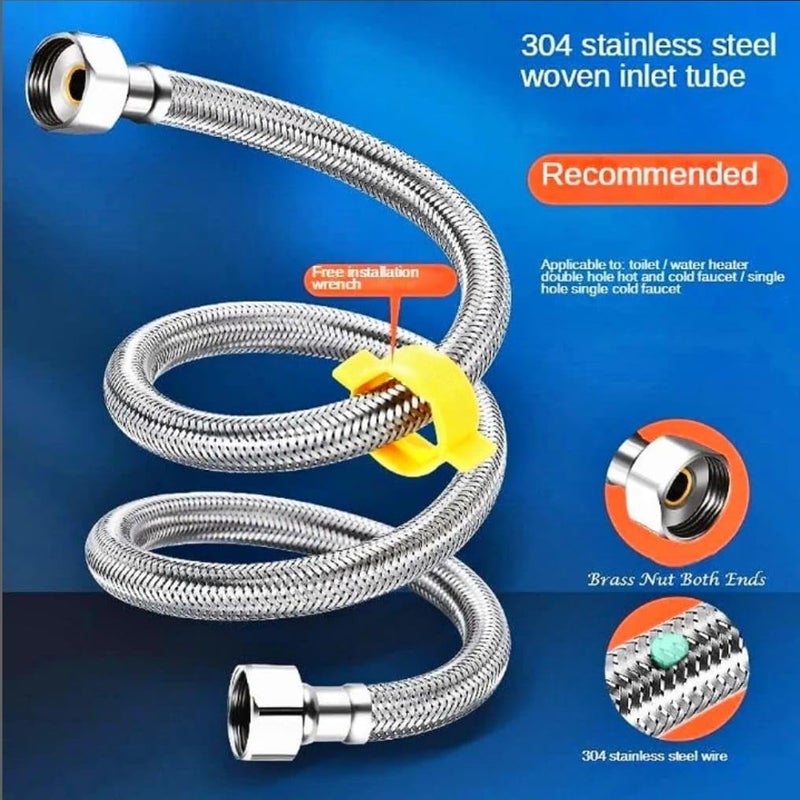 MONIT MONIT Heavy Stainless Steel Connection Pipe for geyser connection pipe for wash basin hose pipe Silver 24 Inch Pack of 1 with teflon tap and connection exta whosher  - Image 2