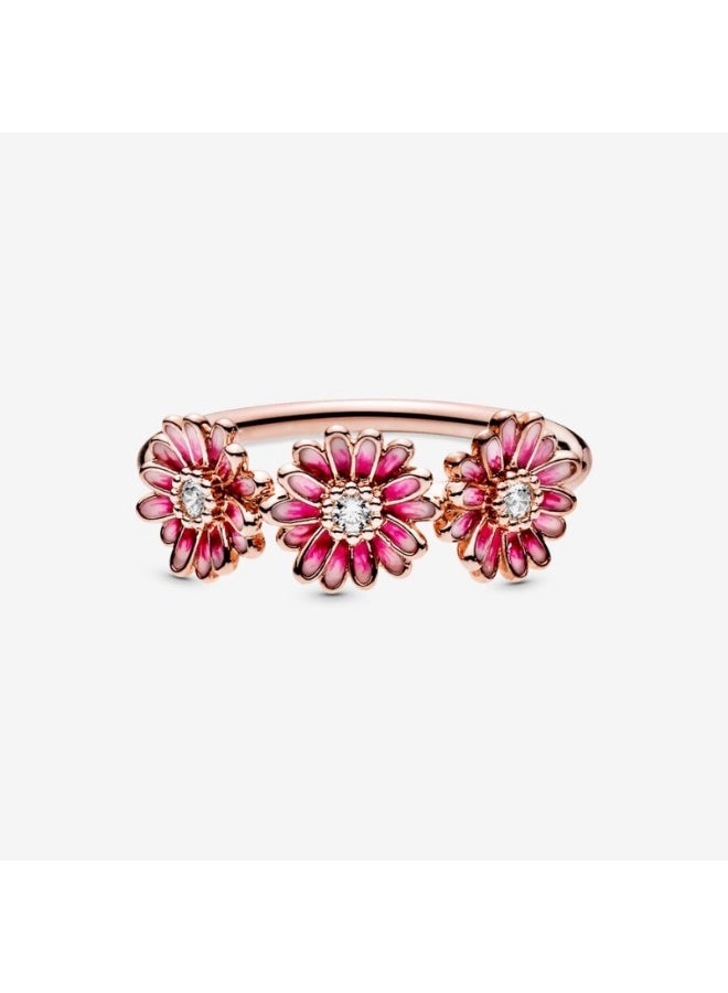 DORA Pink Daisy Flower Trio Statement Rings Rose Gold Plated - Image 2