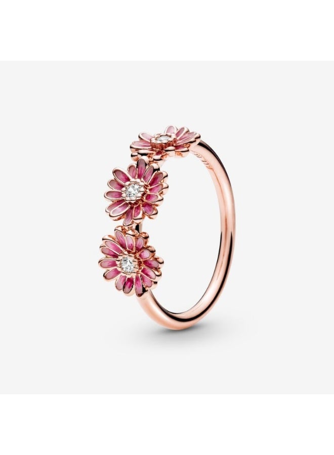 DORA Pink Daisy Flower Trio Statement Rings Rose Gold Plated - Image 1