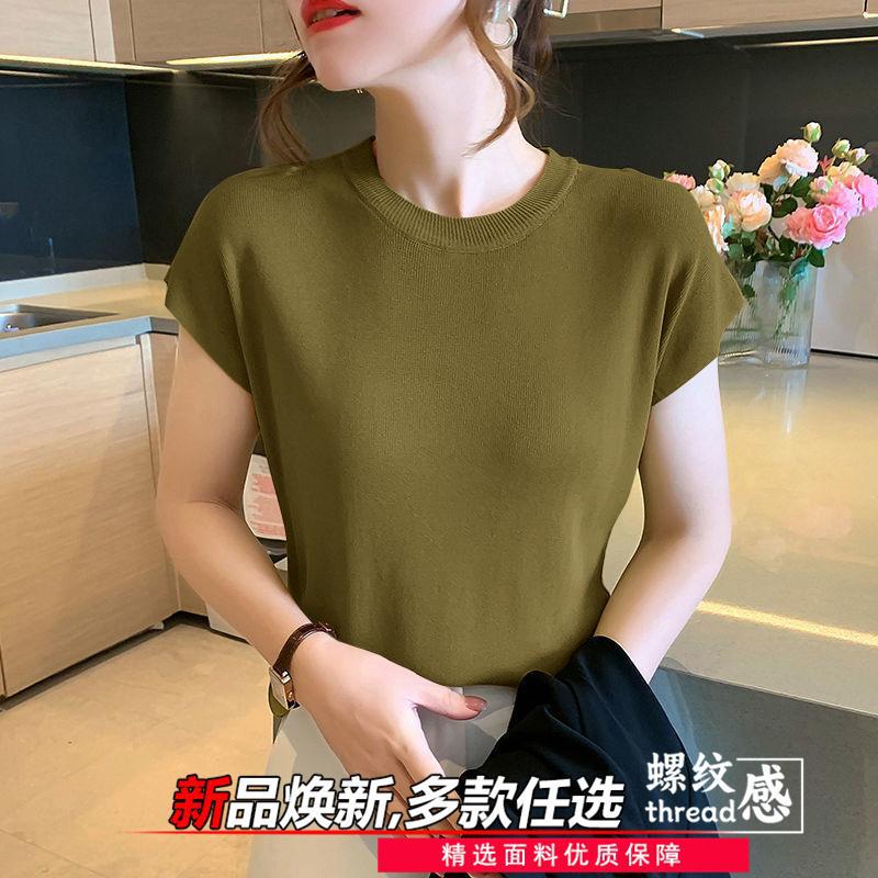 2025 New Summer Womens Sweet and Fresh Slim-Fitting Bottoming with Threaded Round Neck Casual Flying Sleeve Casual Top Mustard yellow [cm718 single pack]