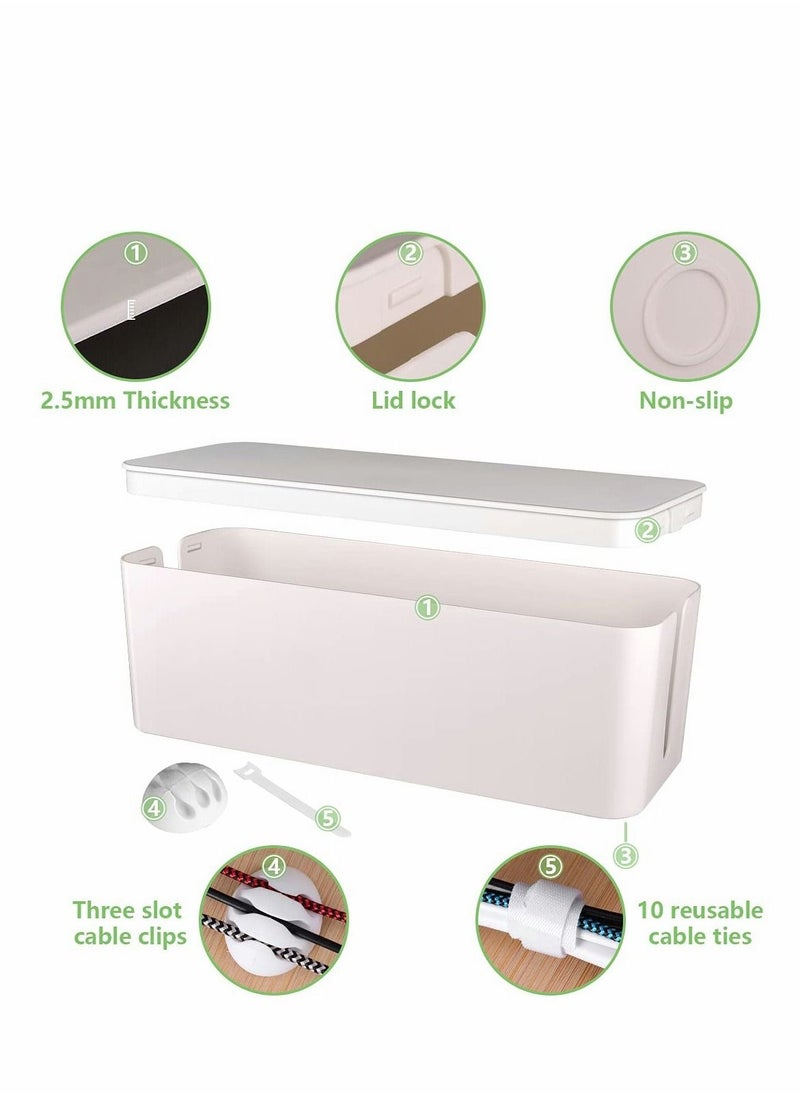 Cable Management Box,Large Cord Organizer BoxCord Hider Box to Hide Surge Protector Cover on Desk or Floor for Home u0026 Office(White) - Image 3