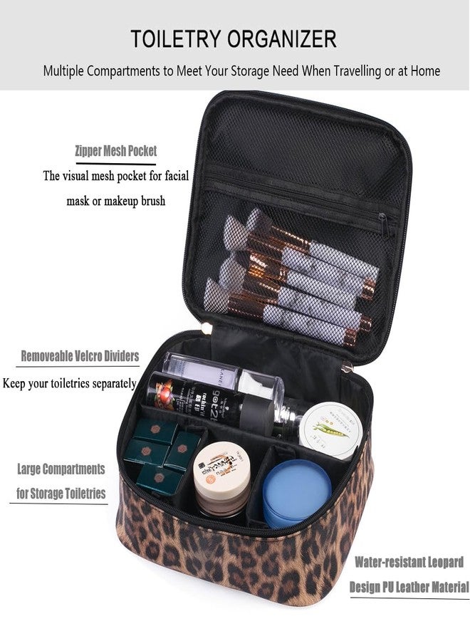 FITINI Makeup Bag Travel Large Toiletry Bag Leopard Portable Cheetah Printed Cosmetic Organizer Pouch with Small Brush Storage Case Gold Zipper Waterproof Adjustable Dividers for Women,8.7x7.1x3.4inch - Image 4