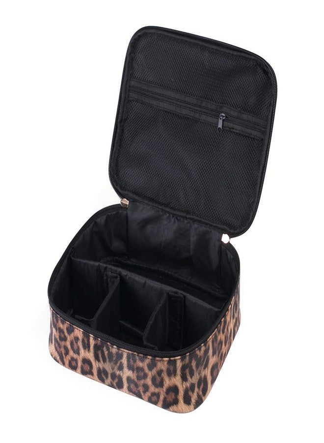 FITINI Makeup Bag Travel Large Toiletry Bag Leopard Portable Cheetah Printed Cosmetic Organizer Pouch with Small Brush Storage Case Gold Zipper Waterproof Adjustable Dividers for Women,8.7x7.1x3.4inch - Image 5