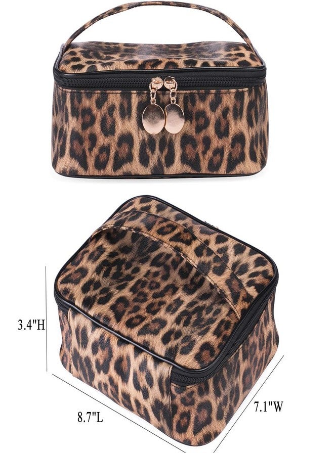FITINI Makeup Bag Travel Large Toiletry Bag Leopard Portable Cheetah Printed Cosmetic Organizer Pouch with Small Brush Storage Case Gold Zipper Waterproof Adjustable Dividers for Women,8.7x7.1x3.4inch - Image 2