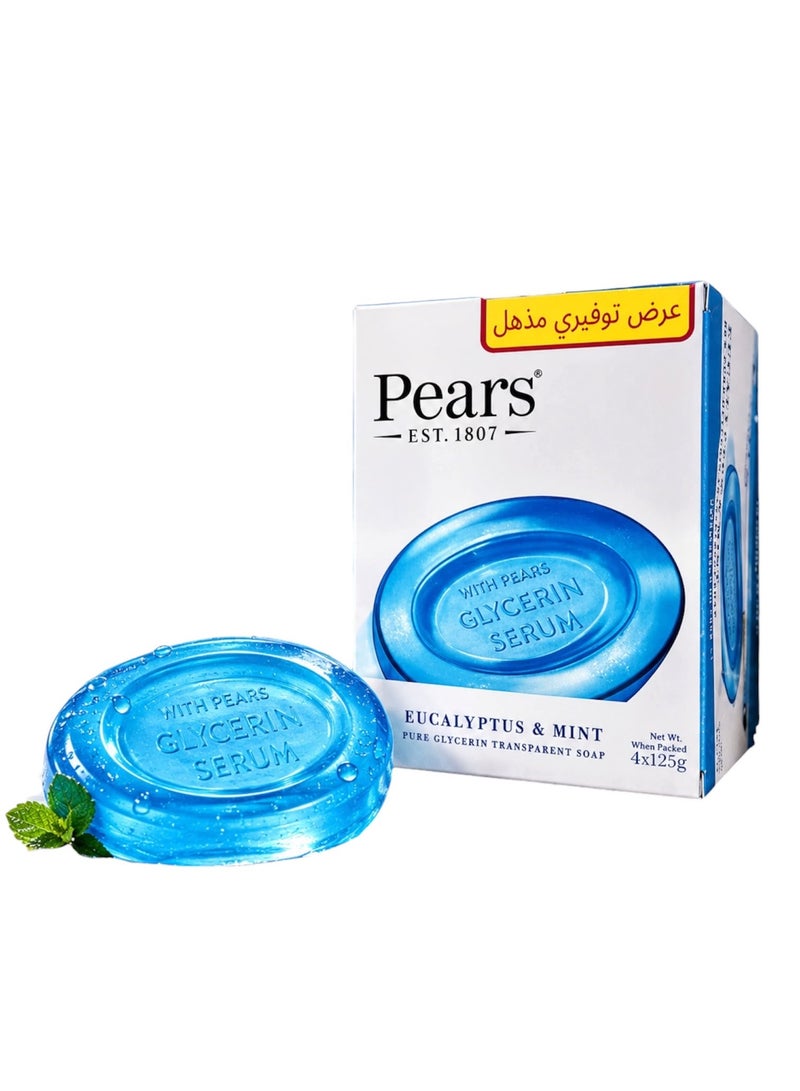 Pears Pure Glycerin Transparent Soap Eucalyptus & Mint - 4 Bars x 125g - Image 2
