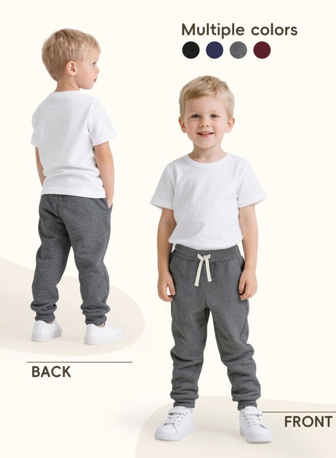 Aocku 4 Pack Toddler Boys Sweatpants Cotton Baby Kids Joggers Toddler Boys Girls Sweatpants with Pocket Drawstring, Black,maroon,dark Gray,navy, 4 Years - Image 5