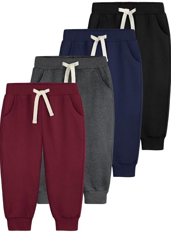 Aocku 4 Pack Toddler Boys Sweatpants Cotton Baby Kids Joggers Toddler Boys Girls Sweatpants with Pocket Drawstring, Black,maroon,dark Gray,navy, 4 Years - Image 1