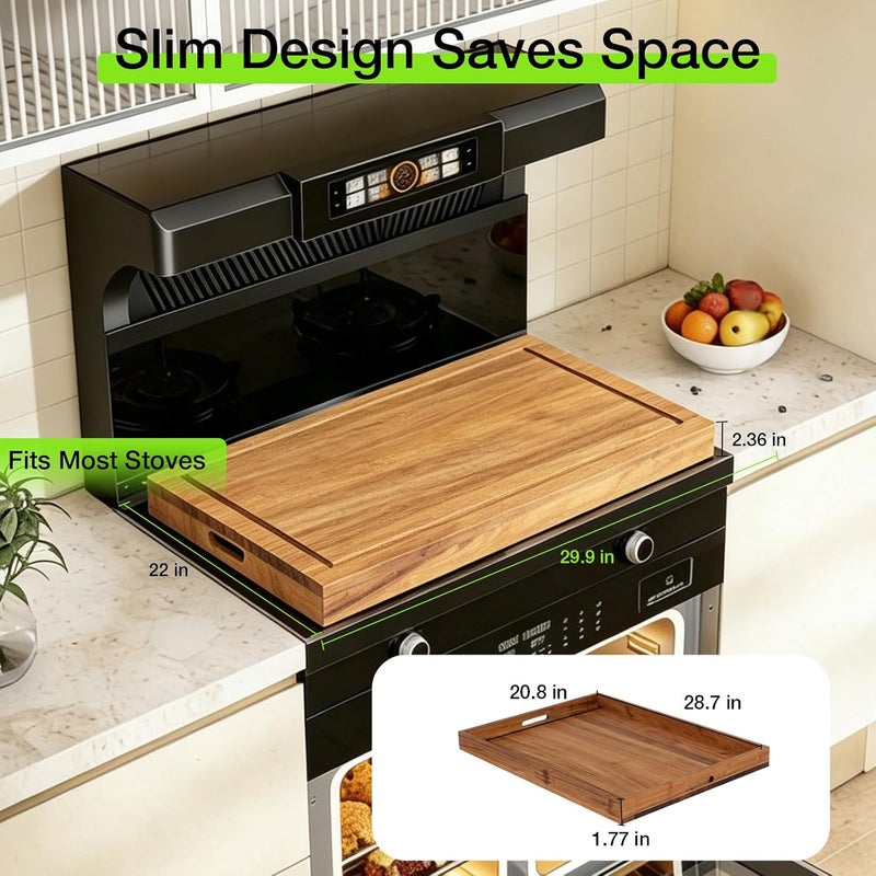 FAHKNS غطاء موقد لوح النودلز، 30 × 22 × 2.4 بوصة غطاء موقد خشبي، غطاء موقد متعدد الوظائف للموقد الكهربائي والغازي (بني فاتح) - Image 5