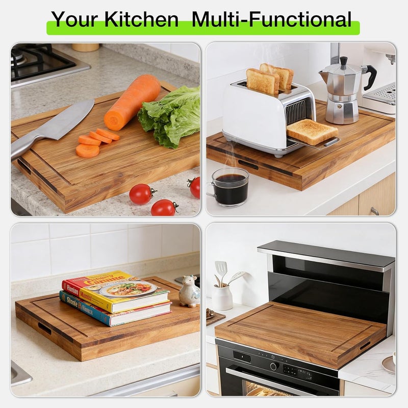 FAHKNS غطاء موقد لوح النودلز، 30 × 22 × 2.4 بوصة غطاء موقد خشبي، غطاء موقد متعدد الوظائف للموقد الكهربائي والغازي (بني فاتح) - Image 3