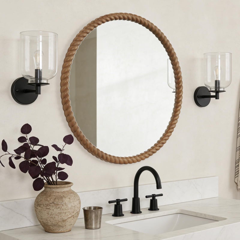 WallBeyond 30" Round Mirror with Rope-Design Frame, Large Circle Wall Mirror for Bathroom, Bedroom, Entryway & Living Room, Natural - Image 1