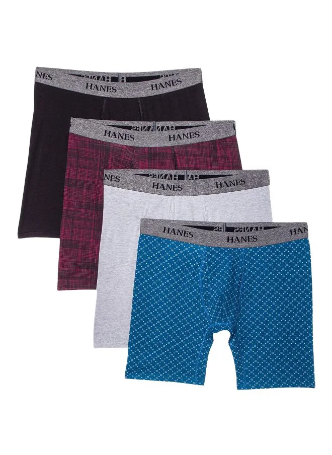 هينز Hanes Mens 4 Pack Ultimate Stretch Long Leg Boxer Briefs