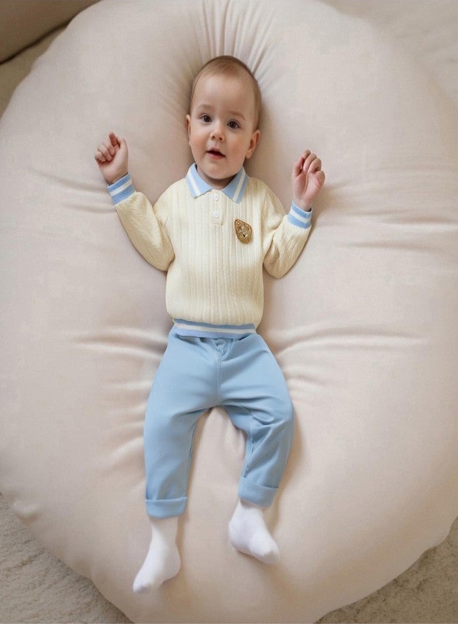 Giraropa Toddler Baby Boy Clothes Bear Embroidery Sweater Sweatshirt Long Sleeve Sweatsuit 2Pcs Pant Set Fall Winter Outfits (Blue, 6-12 Months) - Image 5