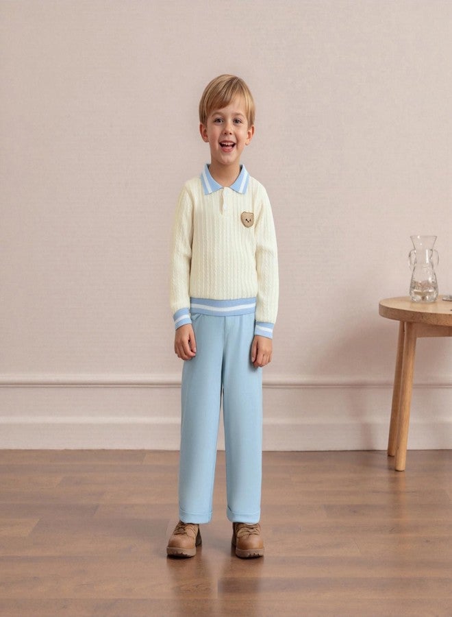 Giraropa Toddler Baby Boy Clothes Bear Embroidery Sweater Sweatshirt Long Sleeve Sweatsuit 2Pcs Pant Set Fall Winter Outfits (Blue, 6-12 Months) - Image 4