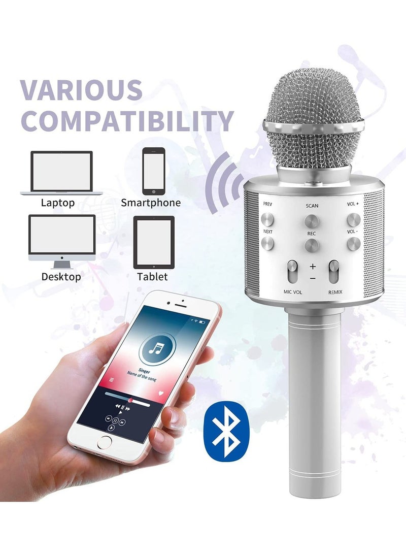 Wireless Bluetooth Karaoke Microphone,Rechargeable Kids Microphone Karaoke Machine,Professional Handheld Karaoke Mic Speaker Home KTV Kids Birthday Party - Best Gifts for Kids Adults (Silver) - Image 4