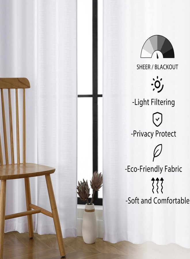 Lecloud Bessie White Curtains 54 Inch Length 2 Panels Set, Faux Linen Semi Sheer Curtains Drapes, Elegant Window Treatments for Bedroom Decor with Rod Pocket, Each 30 W x 54 L - Image 3