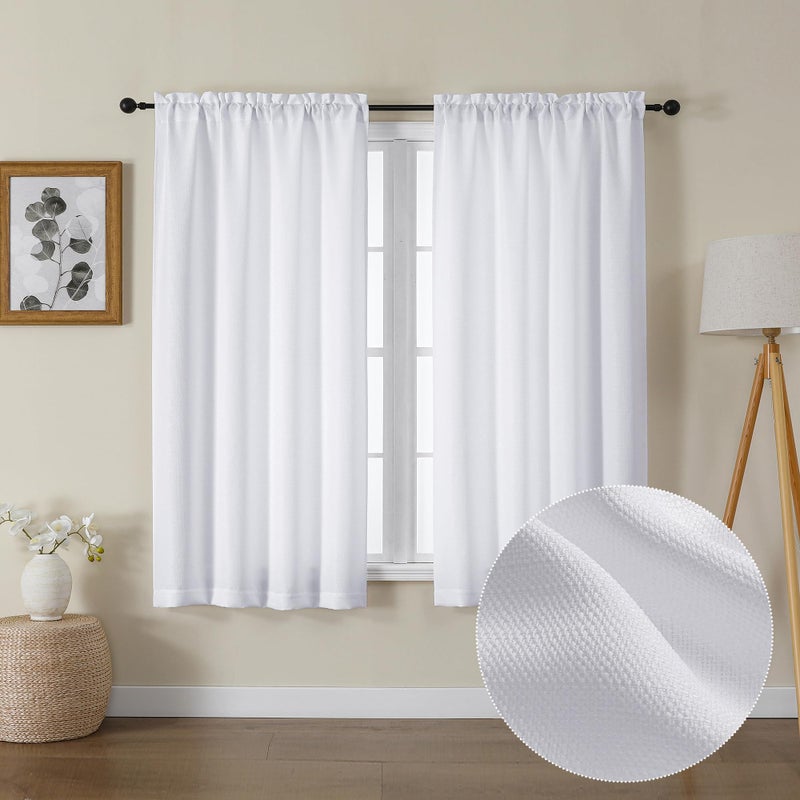 Lecloud Bessie White Curtains 54 Inch Length 2 Panels Set, Faux Linen Semi Sheer Curtains Drapes, Elegant Window Treatments for Bedroom Decor with Rod Pocket, Each 30 W x 54 L - Image 1