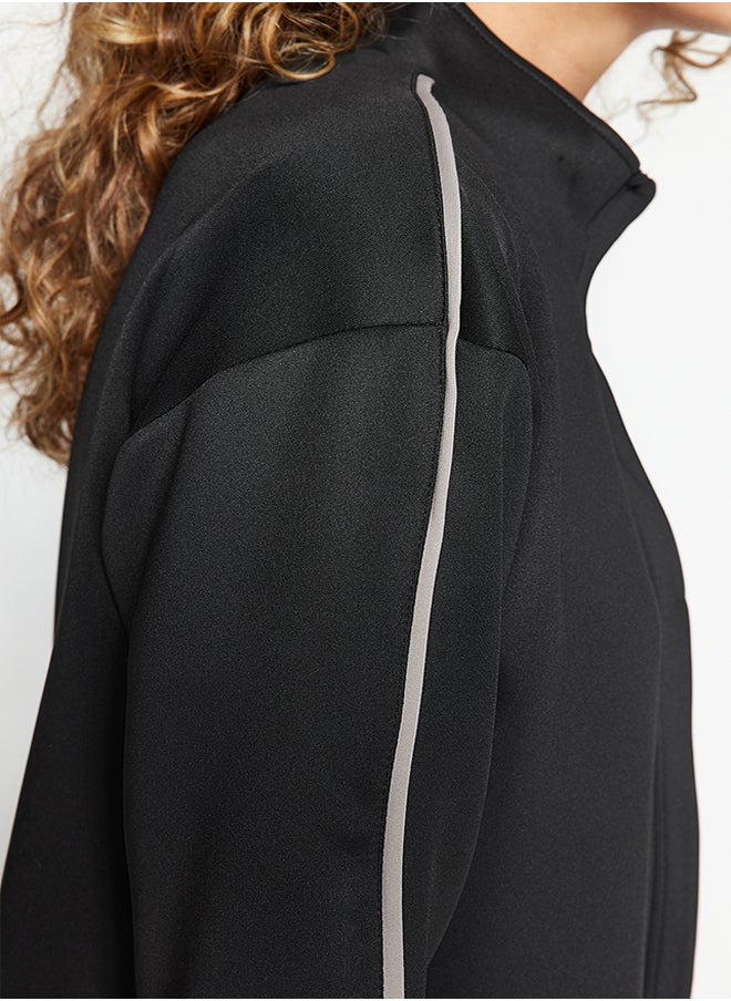 Black Zippered Scuba Cardigan-Pants Knitted Top-Bottom Set TCTAW24US00084