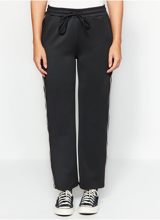 Black Zippered Scuba Cardigan-Pants Knitted Top-Bottom Set TCTAW24US00084