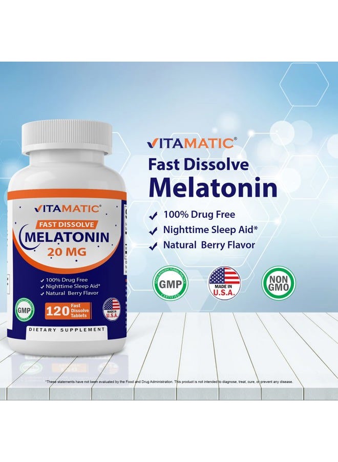 Vitamatic Melatonin 20 mg Tablets | Vegetarian, Non-GMO, Gluten Free | HIGH Potency 20 MG | Natural Berry Flavor 120 Tablets - Image 3