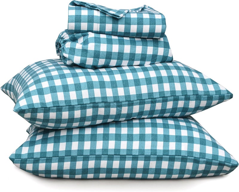 RUVANTI Flannel Sheets California King Size - 100% Cotton Brushed Cal King Bed Sheets Set - Deep Pockets 14 Inches - All Seasons Breathable & Extra Soft - Warm & Cozy, 4 Piece, Cabin Plaid - Image 1