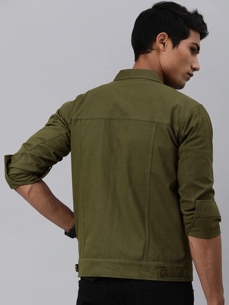 VOGATI Men's Denim Jacket kjt210vogn-m_Olive_M - Image 5