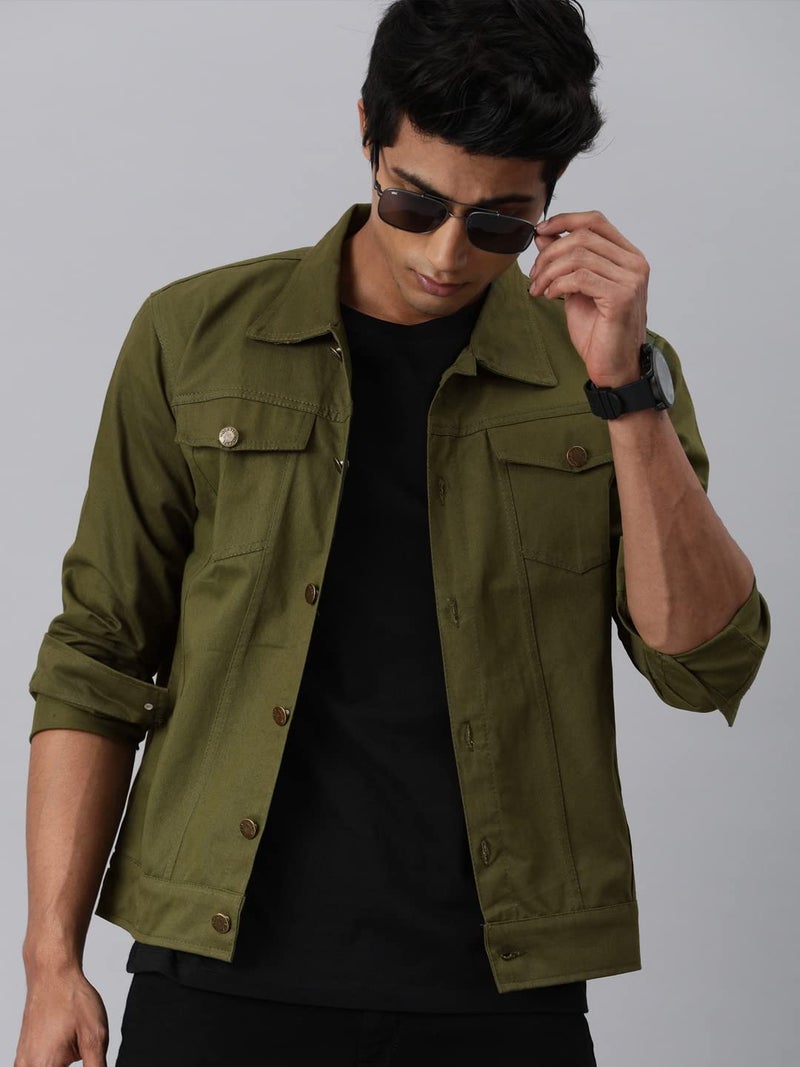 VOGATI Men's Denim Jacket kjt210vogn-m_Olive_M - Image 2