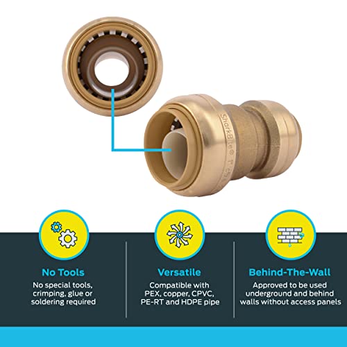 SharkBite 1 Inch x 3/4 Inch Reducing Coupling, Push to Connect Brass Plumbing Fitting, PEX Pipe, Copper, CPVC, PE-RT, HDPE, U060LFA - Image 3