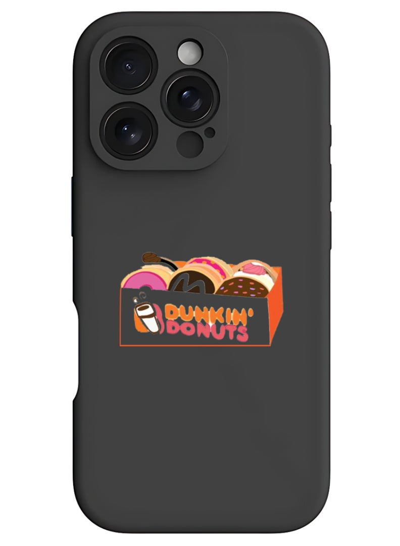 Theodor iPhone 16 Pro Black Protective Slim Fit Case Liquid Silicone Cover with Full Body Protection Anti-Scratch Shockproof Case For iPhone - Donuts - Image 1