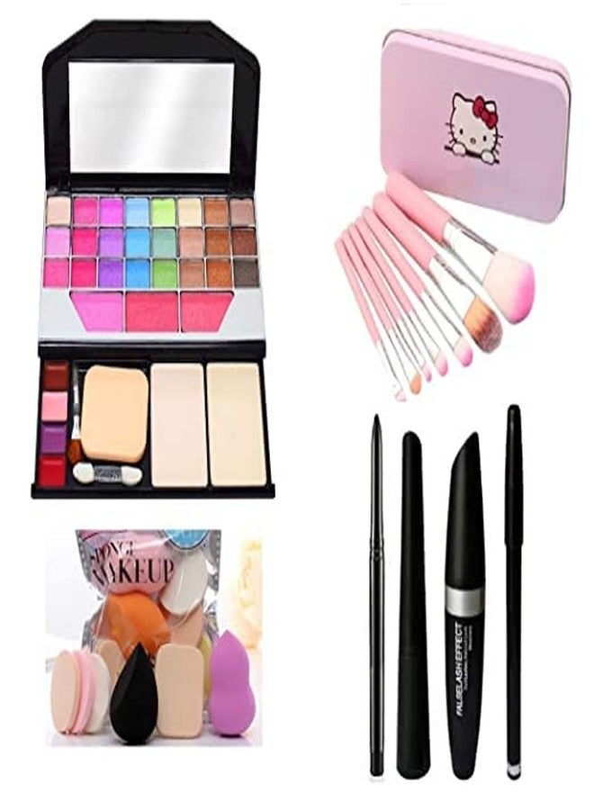 Glowhouse Fashion Makeup Kit for Girls Makeup Brushes 7 Piece Makeup Sponges 6 Piece Eye Liner & Kajal & Mascara & Eye Brow Pencil (4in1) - Image 1