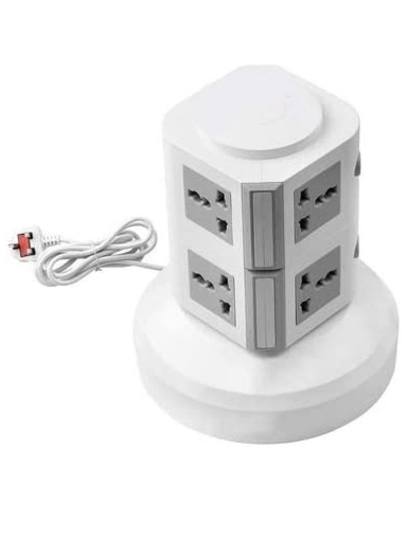 Universal Vertical Socket Electrical Tower Extension Outlet with USB Ports 3M Cord and UK-Plug Power Strip Multi Charging Station (Gray)  - Image 4