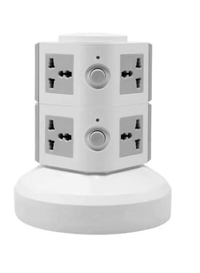 Universal Vertical Socket Electrical Tower Extension Outlet with USB Ports 3M Cord and UK-Plug Power Strip Multi Charging Station (Gray)  - Image 1
