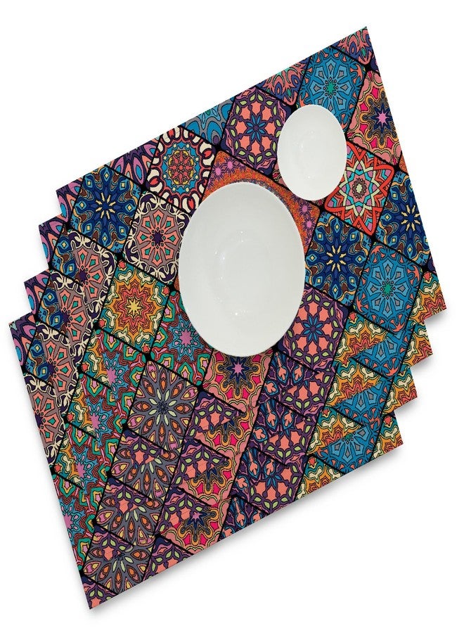 Winotic Boho Bohemian Placemats Set of 4, Vintage Seasonal Washable Linen Table Mats for Dining Table Decorations (Bohemian A, 12” x 18”) - Image 1