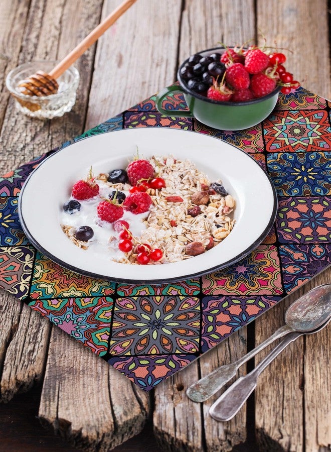 Winotic Boho Bohemian Placemats Set of 4, Vintage Seasonal Washable Linen Table Mats for Dining Table Decorations (Bohemian A, 12” x 18”) - Image 5