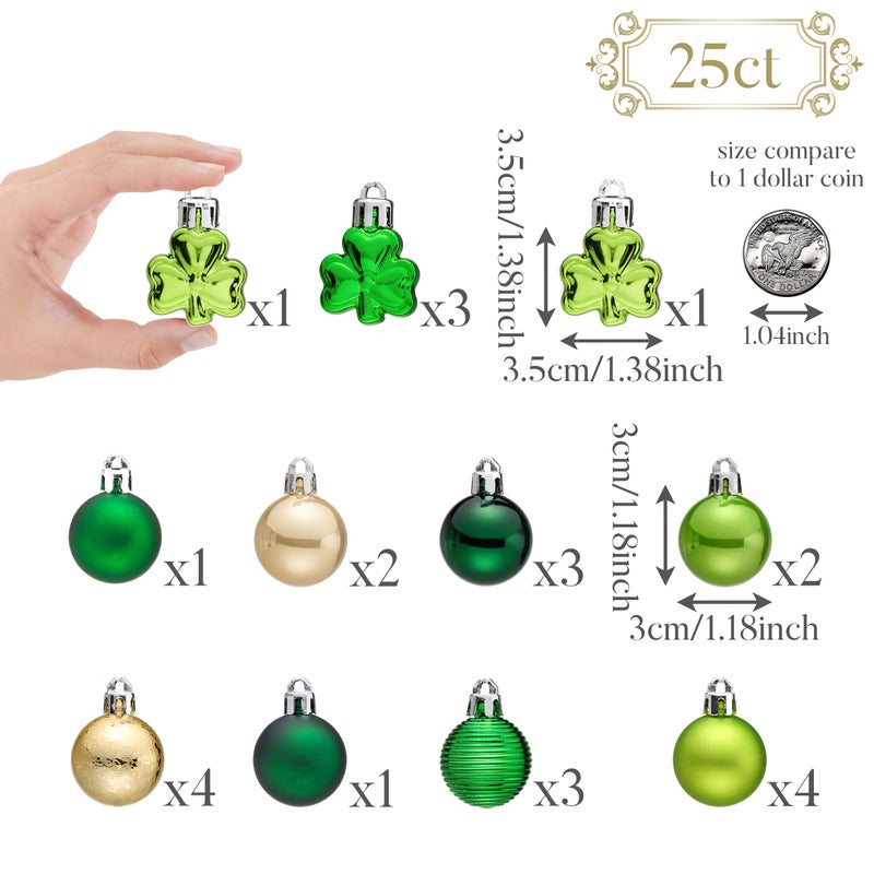 Valery Madelyn St Patricks Day Decorations Shamrock Tree Ornament Set  25Ct 1.18Inch Hanging Ball Ornament Irish Festival Decor  Good Luck Clover Green Gold Christmas Ball For Party Home Spring - Image 3