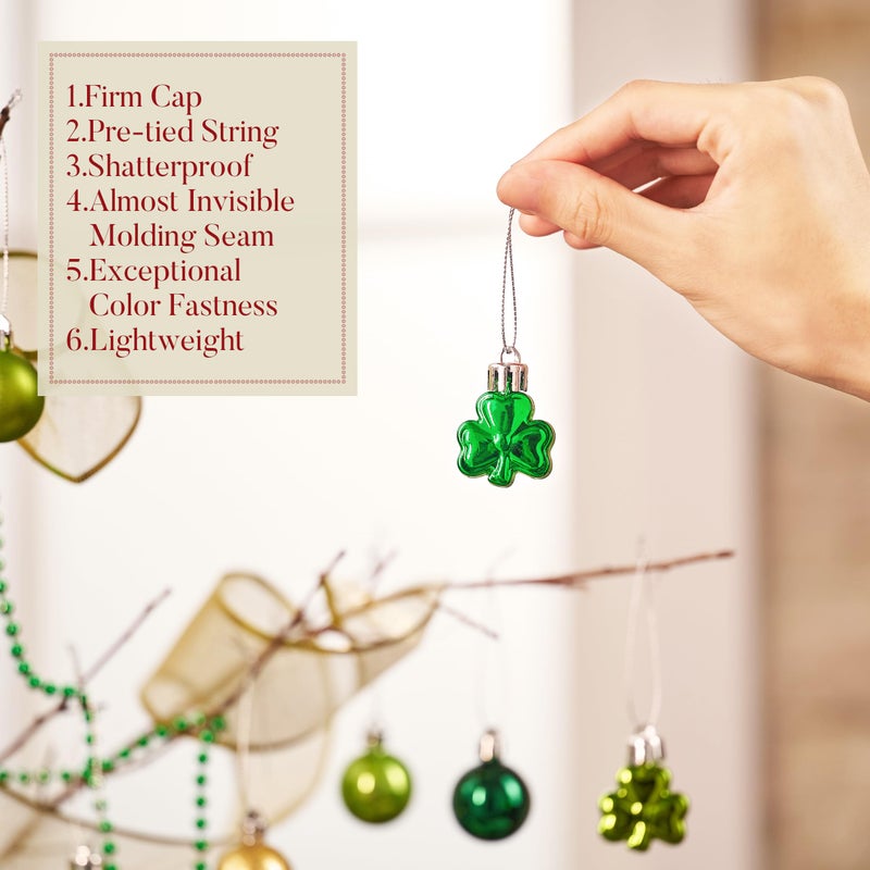 Valery Madelyn St Patricks Day Decorations Shamrock Tree Ornament Set  25Ct 1.18Inch Hanging Ball Ornament Irish Festival Decor  Good Luck Clover Green Gold Christmas Ball For Party Home Spring - Image 5