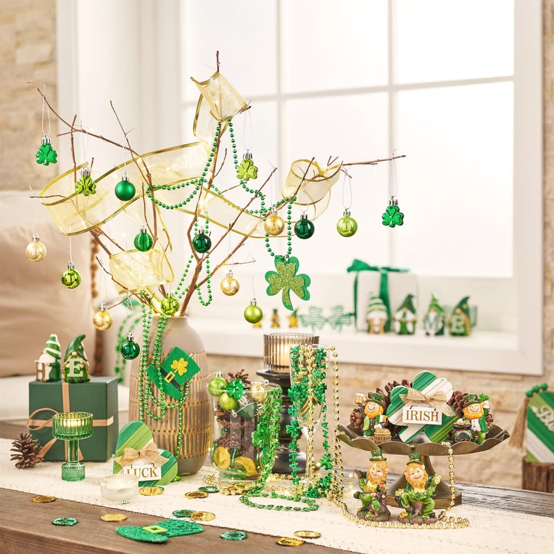 Valery Madelyn St Patricks Day Decorations Shamrock Tree Ornament Set  25Ct 1.18Inch Hanging Ball Ornament Irish Festival Decor  Good Luck Clover Green Gold Christmas Ball For Party Home Spring - Image 4